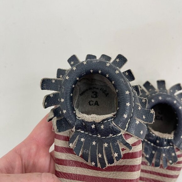 Freshly Picked Born in the USA American Flag Leather Moccasins Shoes Baby size 3 - Picture 6 of 9